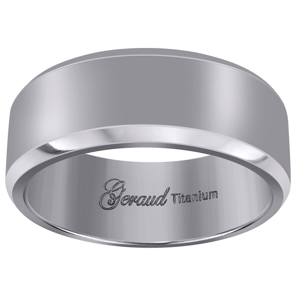 Titanium Mens Brushed Beveled Edge Comfort Fit Wedding Band 8mm Size 8