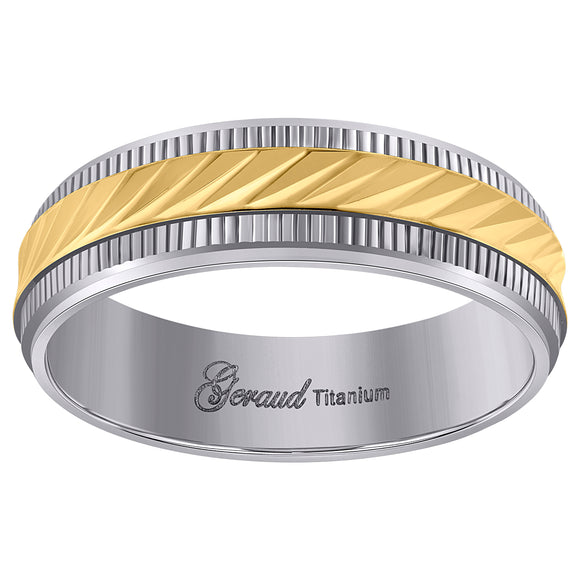 Titanium Yellow Tone Mens Beveled Edge Comfort Fit Wedding Band 7mm Size 8