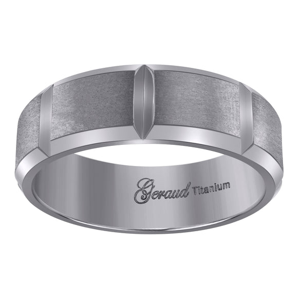 Titanium Mens Brushed Center Beveled Edge Comfort Fit Wedding Band 7mm Size 8