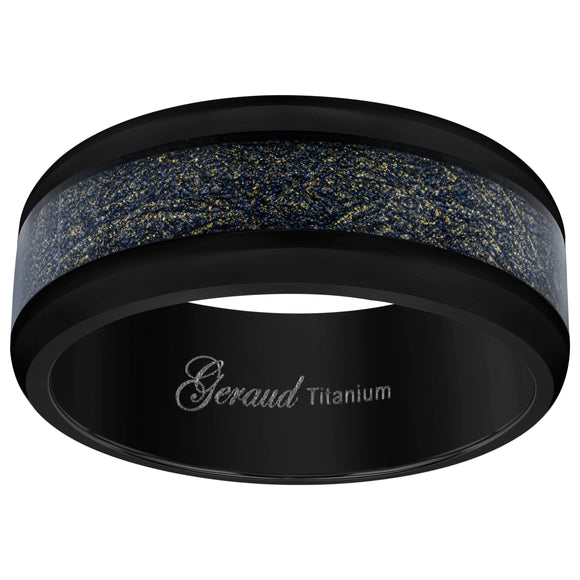 Titanium Black Mens meteoriteinlay Comfort Fit Wedding Band 8mm Size 8