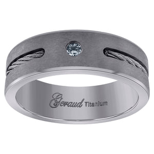 Titanium Mens Cubic Zirconia CZ Wire Cable Inlay Brushed Comfort Fit Wedding Band 7mm Size 8
